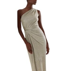 NWT Lauren Ralph Lauren Metallic One-Shoulder Gown in Antique Bronze - Size 8